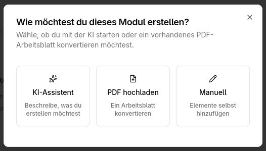Lehreransicht: Modul-Editor zum Erstellen neuer Lernmodule mit Aufgabentypen und Korrektureinstellungen